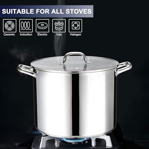 LIANYU 20 QT Stainless Steel Large Stock Pot, Heavy Stockpot with Glass Lid - Image 3