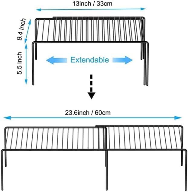 Kitchen Cabinet Expandable Shelf Organizers Set of 4, Adjustable Metal Wire Pantry Storage Shelves, Plate Dish Organizer Rack for Cabinets, Cupboard, Counter, Freezer, Countertop, Black - Image 3