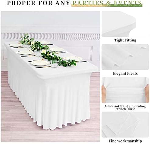 2 Pack White Spandex Table Skirts for 6 Ft Rectangular Tables - Image 4