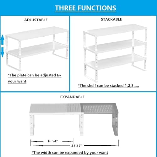 Expandable,Adjustable & Stackable Spice Rack, Cabinet Kitchen Countertop Shelf Organizer,Metal Pantry Storage Shelves - Space-Saving Storage Solution(1Pack/White/Large) - Image 3