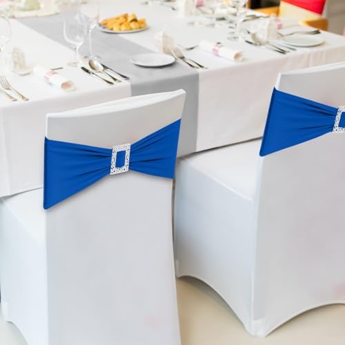 Joccun 120 PCS Spandex Chair Sashes Bows Stretch Chair Cover Band with Buckle Slider Universal Elastic Chair Ties for Wedding Banquet Party Event Decoration (Royal Blue) - Image 6