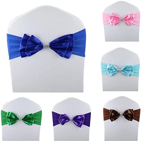 20 PCS Double Bows Stretch Chair Sashes, for Wedding Party Chair Cover Decoration, Spandex Stretch Chairs Bands (Pack of 20 Royal Blue) - Image 2