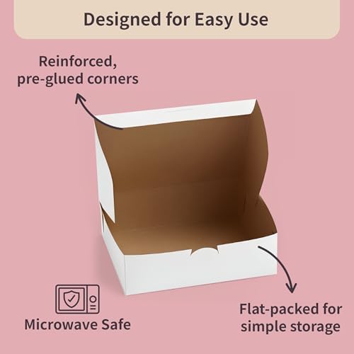 Reversible Bakery Boxes 10 x 10 x 3 in, No Window Lock Corner Pie and Cake Boxes with Front Tuck Lock & Side Clips, Kraft or White Exterior, Microwavable, 100 Pack - Image 6