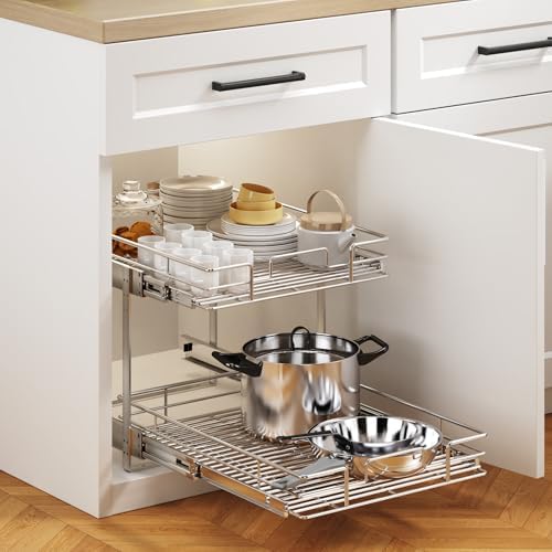 2 Tier Individual Pull Out Cabinet Organizer 19½" W x 21½" D, Heavy Duty Cabinet Pull Out Shelves, Slide Out Drawers Organization for Kitchen Cabinets Bathroom - Image 5