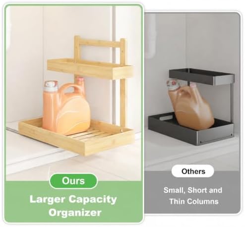 Bamboo Under Sink Organizer 2 Pack, 2-Tier Pull Out Cabinet Organizer - Image 5