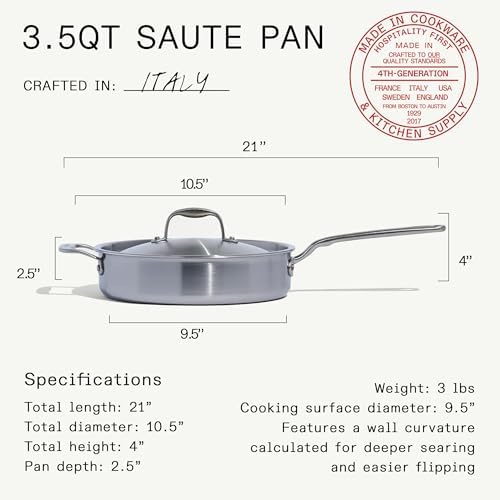 Made In Cookware - 3.5 Quart Stainless Steel Saute Pan - 5 Ply Stainless Clad - Professional Cookware - Induction Compatible - Crafted in Italy - Image 3