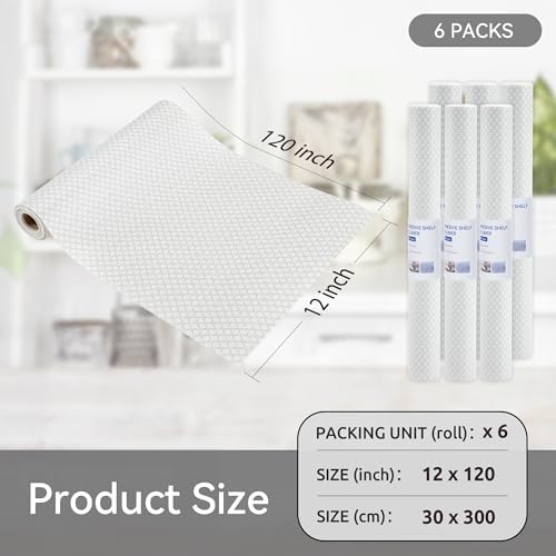 FIFTY FEET 12"x120" Non-Adhesive Shelf Liner for Kitchen Cabinets and Drawers, Washable Non-Slip PVC Cabinet Liner (White Circle)(6 Roll) - Image 5