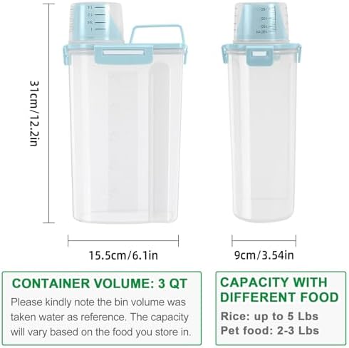TBMax Rice Container Cereal Storage Container 2 Pack 5 Lbs, Plastic Kitchen Pantry Food Storage Container with Cup, Small Pet Dog Cat Food Dispenser -Blue - Image 2