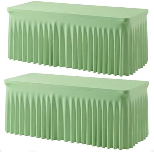 Besutolife 2 Pack Sage Green Spandex Tablecloth for 6ft Rectangle Tables Fitted Table Cloth Stretch Table Covers Skirt 6ft Rectangular Tablecloths for Banquet Parties Wedding Decorations by Besutolife