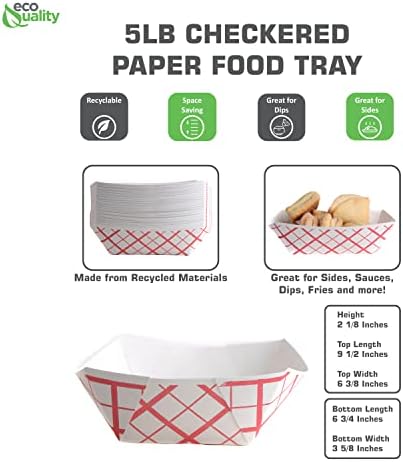 200ct Heavy Duty Disposable Paper Food Tray (5 LB) - Red Check Food Tray, USA MADE, Recyclable, Biodegradable, Compostable, Great for Picnics, Carnivals, Party, Camping, BBQ, Restaurants, Fries - Image 3