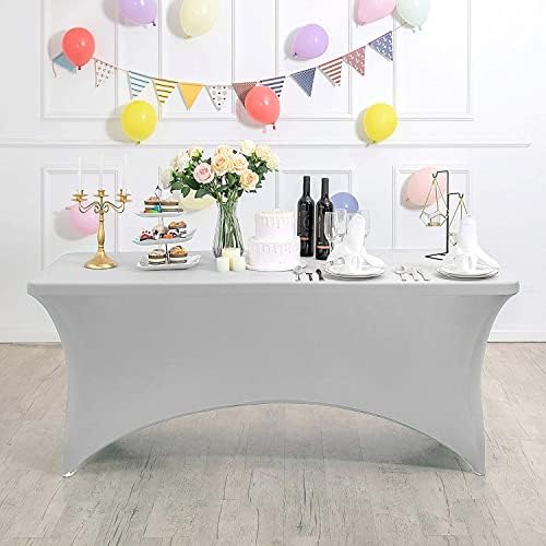 MDS® Pack of 20 Spandex Tablecloth 8FT Tight Fitted Stretch Table Cover – Washable Wrinkle-Free Reusable Elastic Patio Tablecloth for Wedding, Party, Banquet, Trade Show, Event Décor - Light Grey - Image 3