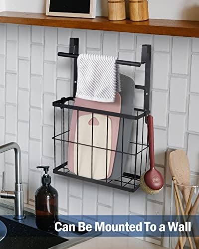JSVER Over Cabinet Organizer Kitchen Cabinet Organizer, Cabinet Door Organizer with Towel Holder for Cutting Board, Aluminum Foil, Baking Sheet, Plastic Wrap - Image 6