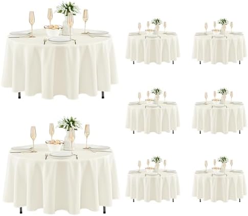 Fitable 8 Pack Ivory Round Tablecloths 70 Inch for 36"-48" Tables by Fitable