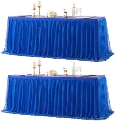 2 Pack 6ft Royal Blue Tulle Tablecloths for Rectangle Tables 6 Foot Rectangular Table Cloth Wrinkle Free Table Cover with Tutu Skirt for Baby Shower Wedding Birthday Party Banquet Buffet Cake by Suppromo