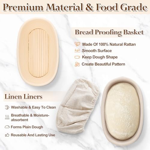 P&P CHEF Bread Proofing Basket Set of 2, 10 Inch Oval Sourdough Basket | Sourdough Bread Baking Supplies for Bakers, Starter, Handmade Rattan Baskets with Liners - Image 4