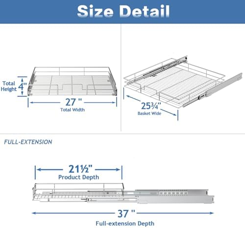 LOVMOR Pull Out Cabinet Organizer and Storage 27" W x 21½" D, Slide Out Shelves for Kitchen Cabinets - Image 3
