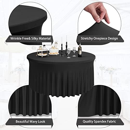 Outpain 6 Pack Black Round Spandex Tablecloth for 48Inch/4FT Tables - Stretchy Table Cloth with Skirt, Wrinkle-Free Fitted Cloth for Wedding Vendor, Banquet & Graduation Decor (108" Round) - Image 3