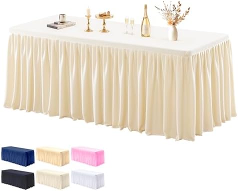 1 Pack Champagne Tablecloths for Rectangle Tables 8ft, Wrinkle Resistant Spandex Tablecover Fitted Stretch Table Cloth with Pleated Ruffle Table Skirts for Party Banquet Dining Birthday Wedding by Partisky