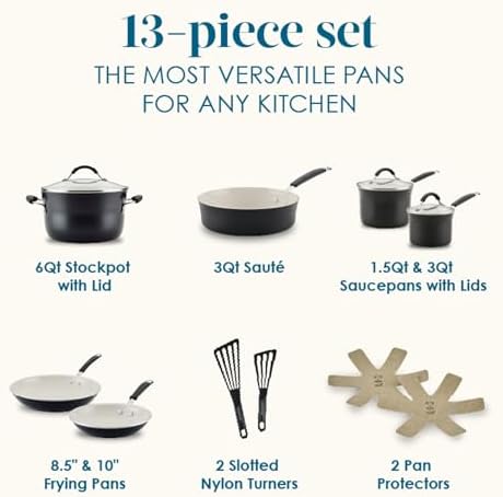 Rachael Ray Cucina Ceramic Nonstick Pots and Pans Set, 13-Piece, Peppercorn - Image 2