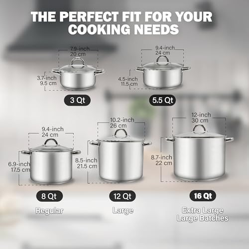 Cook N Home Basics 12 Quart Stainless Steel Stock Pot with Lid, Cooking Pot for Pasta, Stockpot with Sturdy Handle, Soup Pot with Even Heating, Oven & Dishwasher Safe, Cookware for Canning, Boiling - Image 2