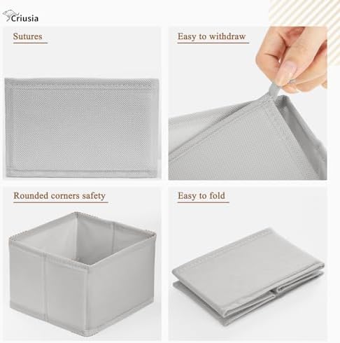 Criusia 15 Pack Drawer Organizer for Clothes, Foldable Dresser Dividers with 3 Sizes, Fabric Storage Bins – Gray - Image 4