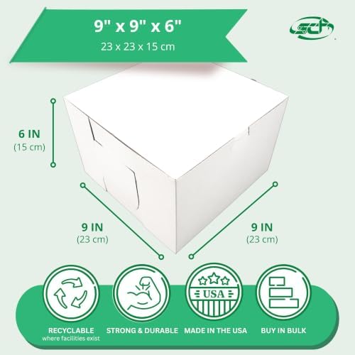Southern Champion Tray 0966 Premium Clay Coated Kraft Paperboard White Non-Window Lock Corner Bakery Box, 9" Length x 9" Width x 6" Height (Case of 100) - Image 3