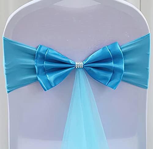 100Pcs Stretch Satin Chair Sashes Bows Chair Bands Decor for Hotel Wedding Reception Party Event Chair Cover Decoration Lake Blue - Image 2
