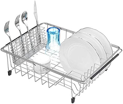 SANNO Stainless Steel Cutlery Utensil Holder Silverware Organizer Rack Dish Drying Rack with Stainless Steel Utensil Holder Large Dish Rack Drainer - Image 4