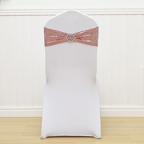 Double-Sided Sequins Rose Gold Chair Sashes for Wedding Decor, Rose Gold Sequin Chair Sashes Bands with Silver Buckles, Chair Bows for Party Ceremony Event Christmas Decorations - 100 Pack - Image 4