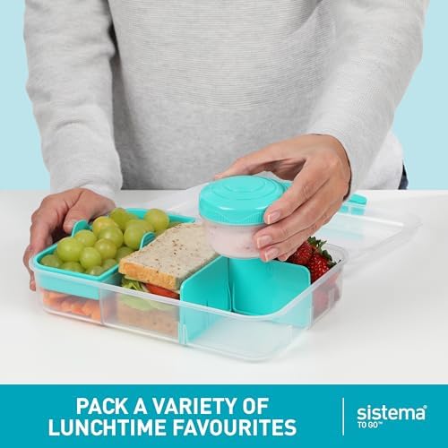 Sistema To Go 1.48L (2-Pack) Bento Box Food Storage Containers, School Lunch Boxes with Removable Dividers & Snack Pot, Two 1.48L Containers, Freezer, Microwave, & Dishwasher-Safe, BPA-Free - Image 3