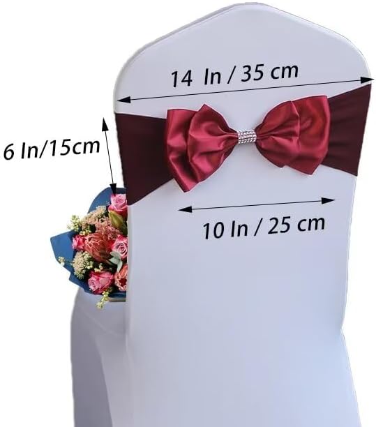 100 PCS Spandex Chair Sash Bow Tied,Elastic Sashes Chair Bands for Wedding Party Reception Events Celebration Banquets Hotel Event Decorations Chairs Decoration(Wine Red) - Image 2