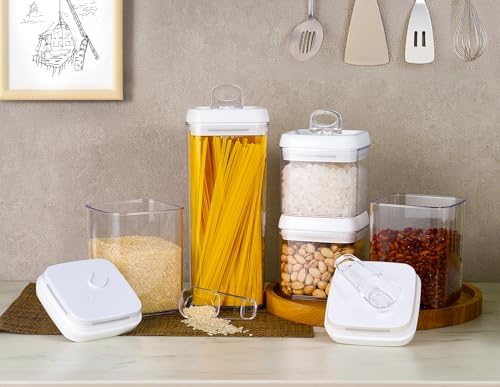 Felli Flip Tite Food Storage Container 5" LARGE 5pk Set + No Residue Label, Airtight Lid Easy Lock Top Stackable, Plastic Canister Jar for Pantry Kitchen Fridge Organizer Pasta Protein Powder Spice - Image 2