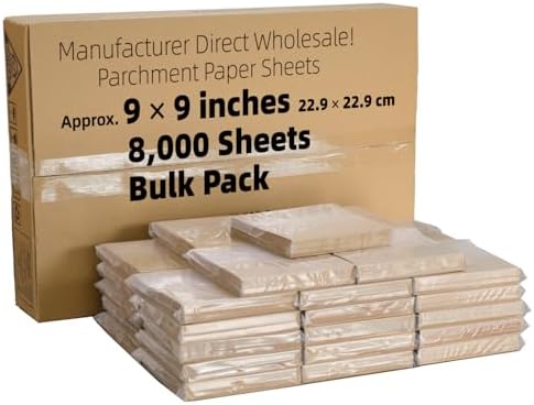 9x9-8000 Bulk Sheets - Commercial Parchment Paper Squares | Food Grade Heavy-Duty Non-Stick 428°F for Bakery Chains, Restaurants & Commercial Ovens by DanjureinParchmentManufacturer