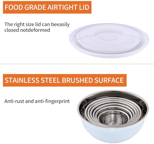 White Mixing Bowls With Airtight Lids,Stainless Steel Bowl,Salad Bowls 7 Piece Colorful Nesting Bowl White Kitchen Accessories,Size 7,3.6,2.7,2.1,1.5,1.1,0.8QT Stackable Design - Image 5