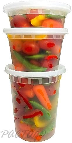 PCM 8 16 32 oz. Round Plastic Deli Soup Containers w/Lids Microwavable BPA Free (Pack of 12 Sets Each) - Image 2