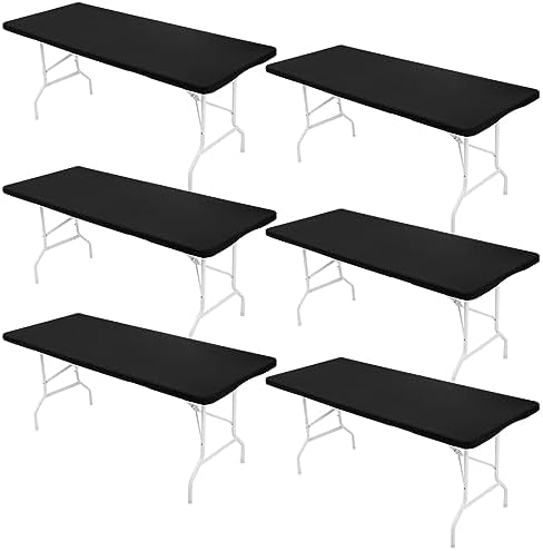 6 Pack Spandex Table Top Cover for 6FT Rectangle Tables, Stretch Fitted Tablecloth Washable Rectangle Table Covers with Elastic Edge for Indoor Outdoor Party Picnic Camping (30" W x 72" L, Black) by Fivenl