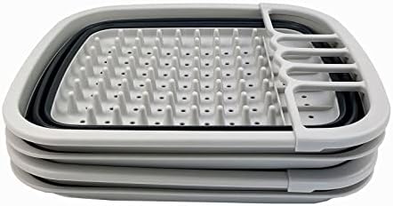 SAMMART 8L (2.11Gallons) Collapsible Plastic Dish Drainer with Drainer Board - Foldable Drying Rack Set - Portable Dinnerware Organizer - Save Space Kitchen Storage Tray (Grey/Slate Grey (Set of 2)) - Image 2