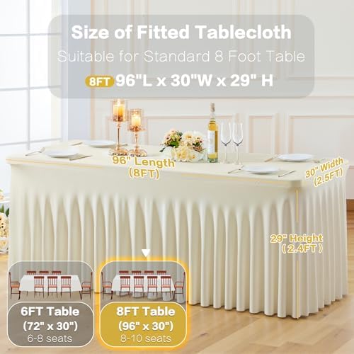 6 Pack Spandex Beige Fitted Table Cloth for 8ft Rectangle Tables Beige Stretch Tablecloth Table Covers Skirt Banquet Wrinkle Free Tablecloths for Parties Wedding - Image 5