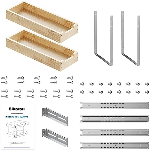 Sikarou Wood Pull Out Cabinet Organizer 2 Tie 9" W x 21" D, Heavy-Duty Sliding Drawers for Inside Cabinets Storage and Organization for Kitchen, Pantry, Bathroom - Image 7
