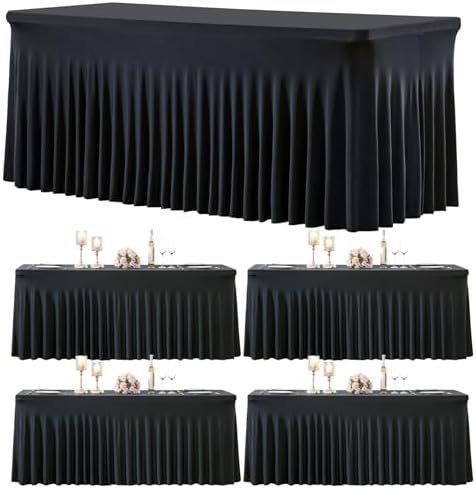 Besutolife 4 Pack Black Spandex Tablecloth for 8ft Rectangle Tables Fitted Table Cloth Stretch Table Covers Skirt 8ft Rectangular Tablecloths for Banquet Parties Wedding Decorations by Besutolife