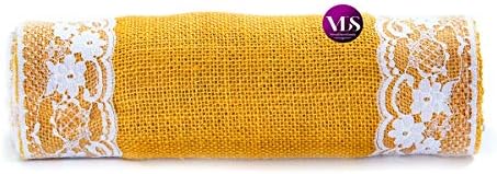 VDS Pack of 15, Burlap Table Runner with White Lace Edge, 100% Natural Jute Rustic Hessian Table Cloth Centerpiece for Wedding Birthday Party Banquet Table Decoration (Size 12X108 Inch)(Gold) - Image 4