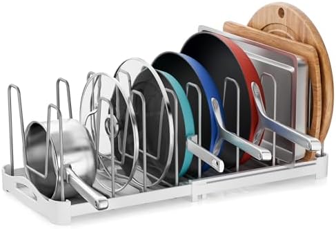 EVERIE Adjustable Bakeware Organizer Pot Lid Holder Rack for Pots, Cake Molds, Cutting Boards, Mats, Cookware, GS02SS, Pack of 2 by EVERIE