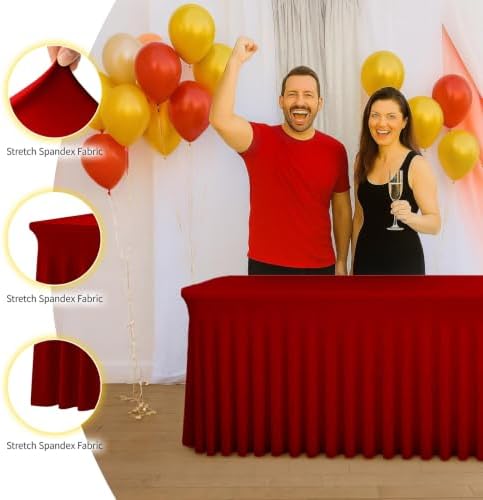 Deep Dream 4 Pack Red Spandex Table Covers 4 Foot, Fitted Stretch Tableclothes 24x48 Inch, Wrinkle Free 4FT Fitted Table Clothes with Skirt for Party, Banquet, Wedding and Events - Image 5