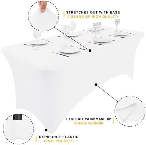 Smiry 2 Pack Spandex Table Cloth 34x34in, Elastic Fitted White Tablecloth - Image 2