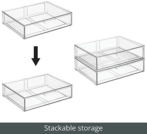 mDesign Wide Plastic Stackable Bathroom Storage Organizer Bin with Pull Out Drawer for Cabinet, Vanity, Shelf, Cupboard, Cabinet, Countertop, Closet Organization - Lumiere Collection - 2 Pack - Clear - Image 5