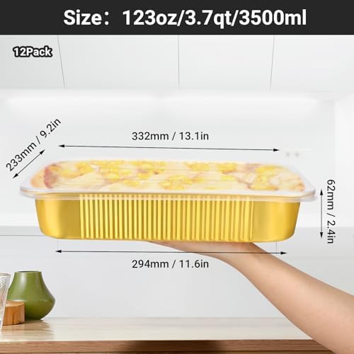 EUSOAR Foil Pans with Lids, 12pack 123oz Small Disposable Aluminum Foil Loaf Cake Pan Holder Tin, Heavy Duty Catering Party Meal Prep Freezer Drip Pans for Microwave Oven Safe Cooking,Baking,Heating - Image 2