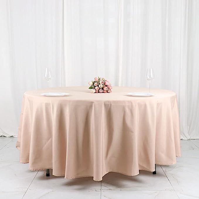BalsaCircle 10 pcs 108 inch Nude Round Washable Polyester Easy-Care Tablecloth for Indoor and Outdoor Bridal Shower Wedding Table Buffet Table Parties Events Kitchen Dining - Image 5