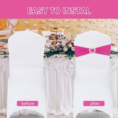 Pack of 120 Spandex Chair Sashes Bows Stretch Chair Cover Band with Buckle Slider Universal Elastic Chair Ties for Wedding Banquet Party Event Decoration (Fuchsia) - Image 4