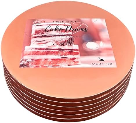 10 Inch Cake Board Drums Round, 6-Pack, Rose Gold, Sturdy 1/2” Thick for Heavy Or Multi-Tiered Cakes by Maritide