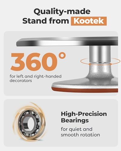 Kootek 180 Aluminum Cake Decorating Kit, Baking Tools for Beginners & Pros | Smooth Rotating, All-in-1 Kit, Easy to Clean, Cake Stand Turntable for Decorating Display Baking, Piping Bags and Tips Set - Image 2